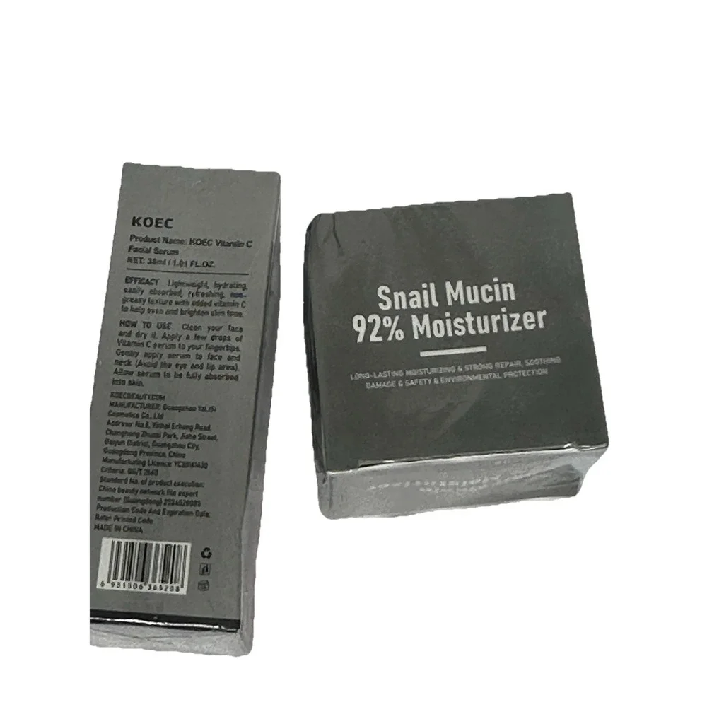 KOEC Snail Mucin 92% Moisturizer Cream 50g 1.76oz+‎ VITAMIN C FACIAL SERUM 1.01O